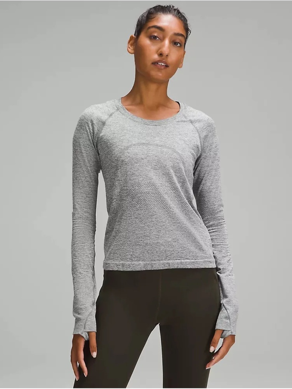 Lululemon Swiftly Tech Long-Sleeve Shirt 2.0 Waist Length in Slate/White